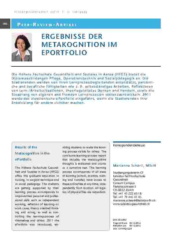 Ergebnisse der Metakognition im ePortfolio
