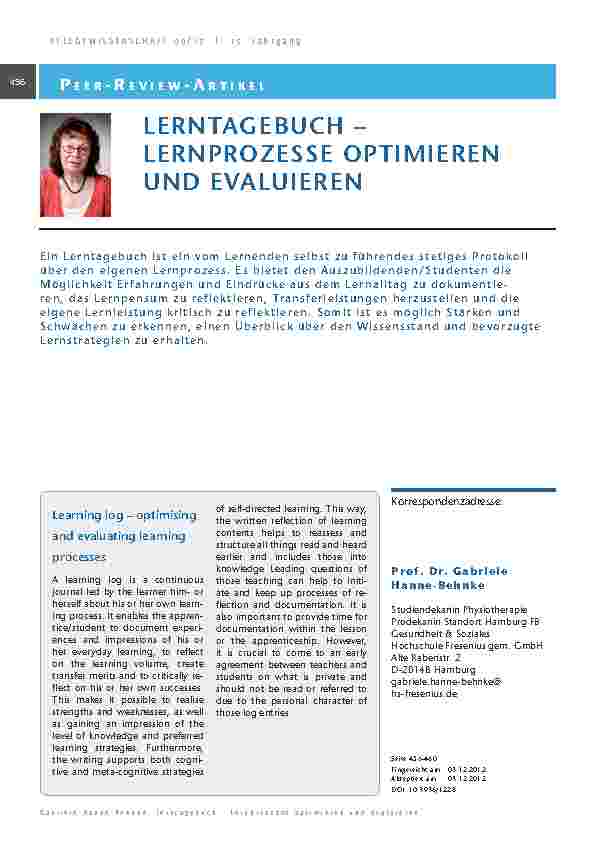 [doc_201311] Lerntagebuch – Lernprozesse optimieren und evaluieren