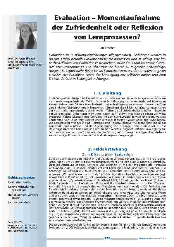 Evaluation – Momentaufnahme der Zufriedenheit oder Reflexion von Lernprozessen?