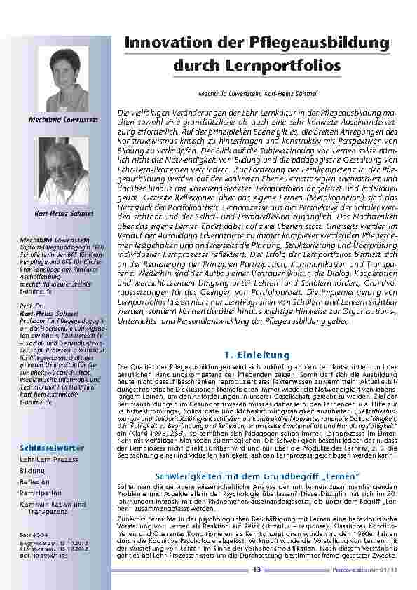 Innovation der Pflegeausbildung durch Lernportfolios