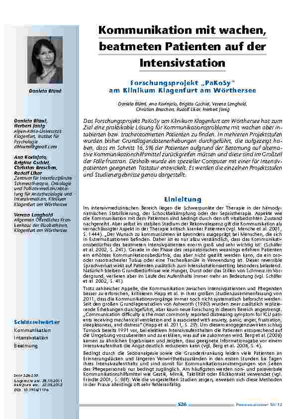 [doc_201252] Kommunikation mit wachen, beatmeten Patienten auf der Intensivstation - Forschungsprojekt „PaKoSy“ am Klinikum Klagenfurt am Wörthersee