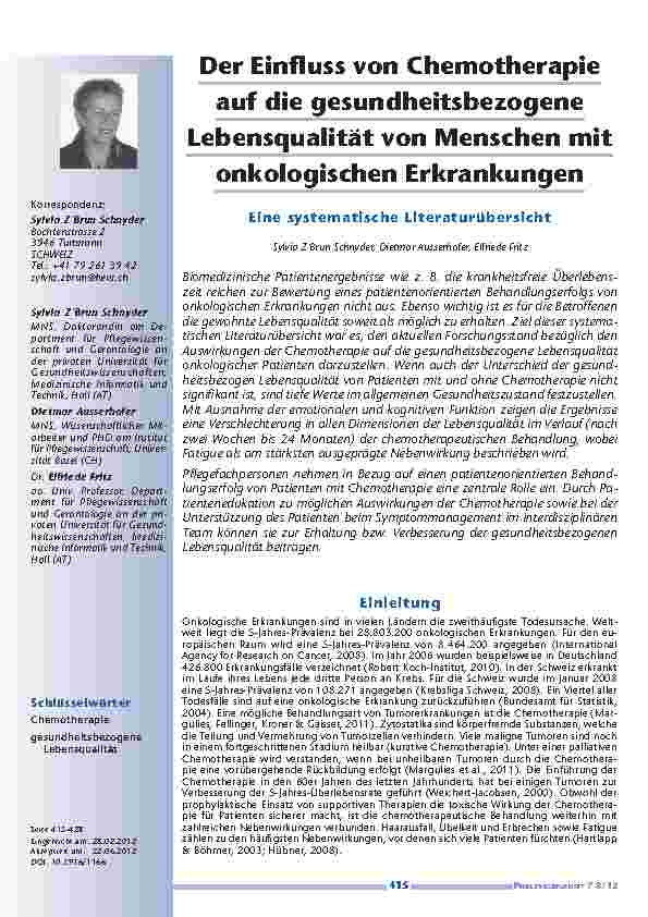 [doc_201240] Der Einfluss von Chemotherapie auf die gesundheitsbezogene Lebensqualität von Menschen mit onkologischen Erkrankungen - Eine systematische Literaturübersicht
