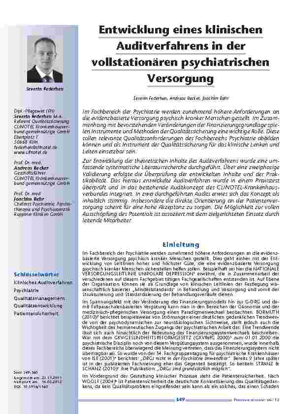 Entwicklung eines klinischen Auditverfahrens in der vollstationären psychiatrischen Versorgung