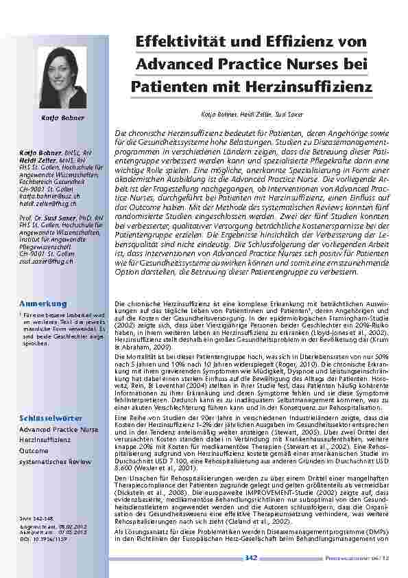 Effektivität und Effizienz von Advanced Practice Nurses bei Patienten mit Herzinsuffizienz