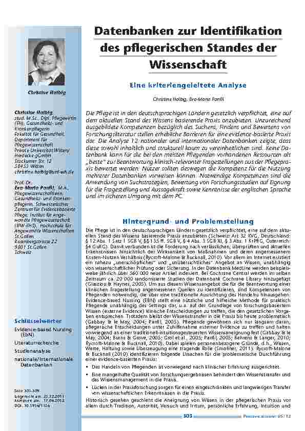 Datenbanken zur Identifikation des pflegerischen Standes der Wissenschaft: Eine kriteriengeleitete Analyse