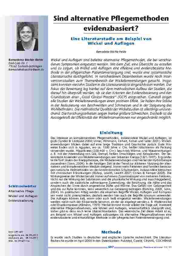 Sind alternative Pflegemethoden evidenzbasiert? Eine Literaturstudie am Beispiel von Wickel und Auflagen