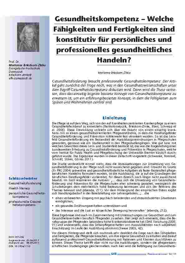 Gesundheitskompetenz – Welche Fähigkeiten und Fertigkeiten sind konstitutiv für persönliches und professionelles gesundheitliches Handeln?