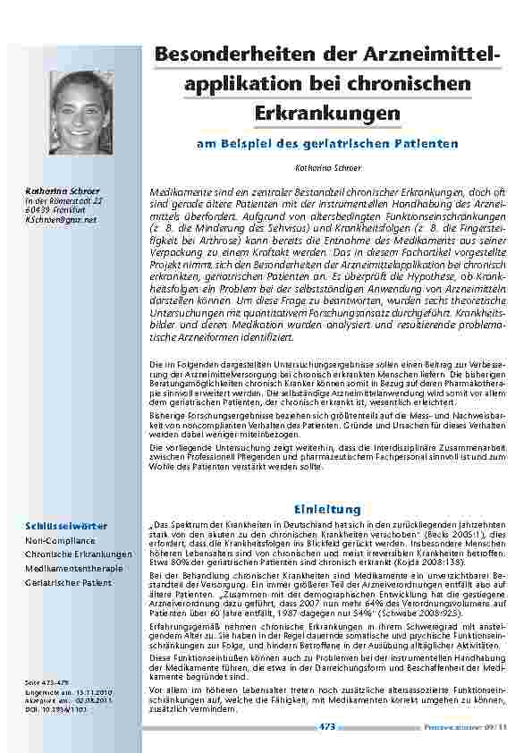 [doc_201167] Besonderheiten der Arzneimittelapplikation bei chronischen Erkrankungen am Beispiel des geriatrischen Patienten