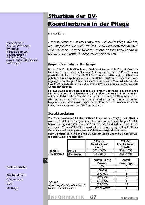 Situation der DV-Koordinatoren in der Pflege