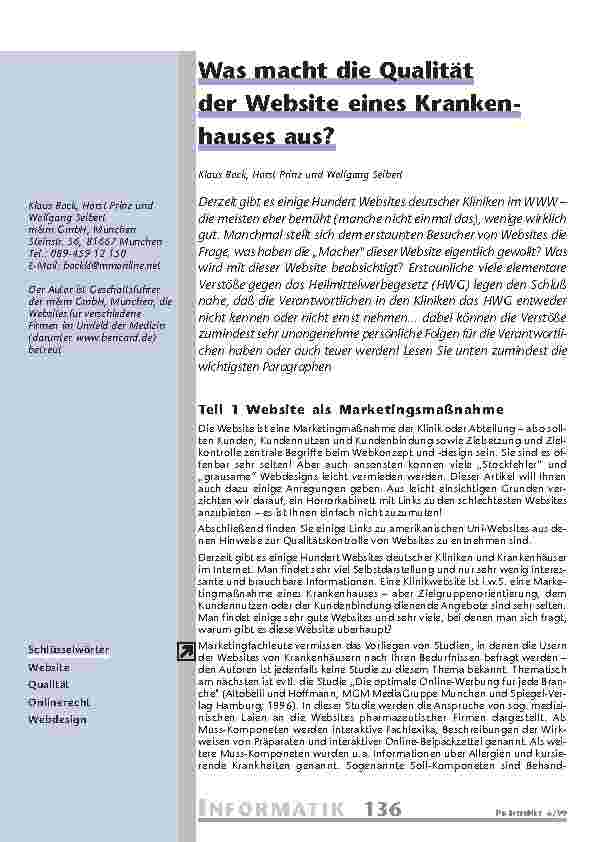 [doc_201055] Was macht die Qualität der Website eines Krankenhauses aus?
