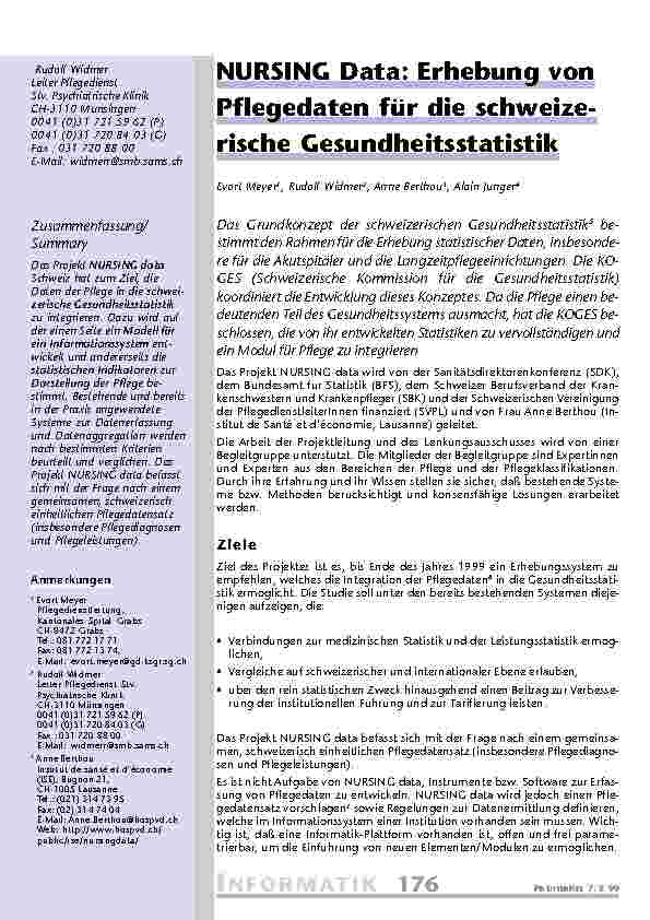 NURSING Data: Erhebung von Pflegedaten für die schweize-rische Gesundheitsstatistik