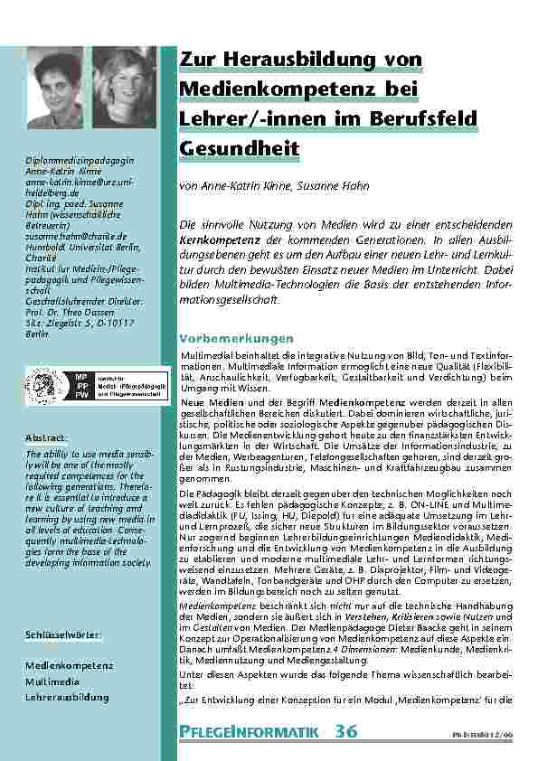 [doc_201004] Zur Herausbildung von Medienkompetenz bei Lehrer/-innen im Berufsfeld Gesundheit