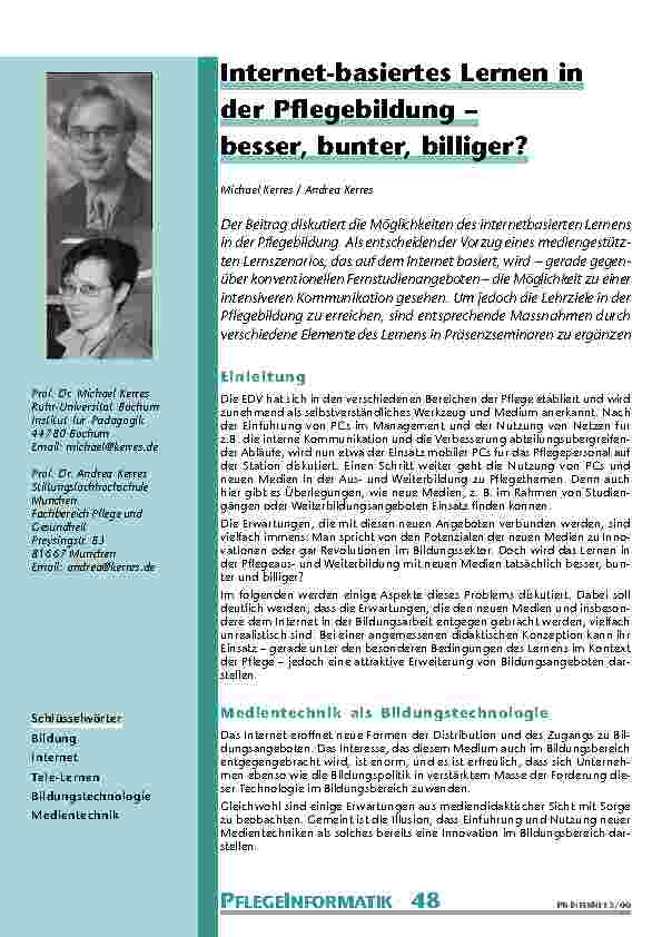 Internet-basiertes Lernen in der Pflegebildung – besser, bunter, billiger?