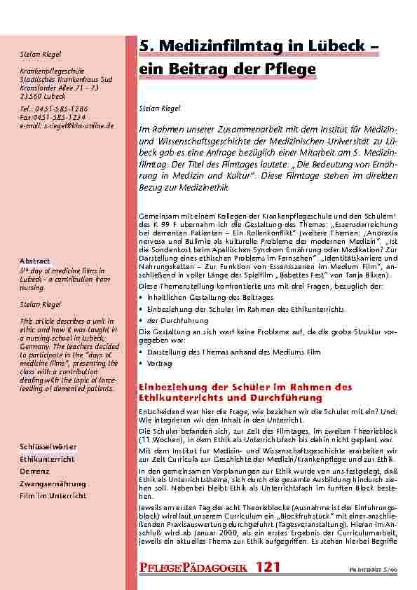 [doc_200989] 5. Medizinfilmtag in Lübeck – ein Beitrag der Pflege