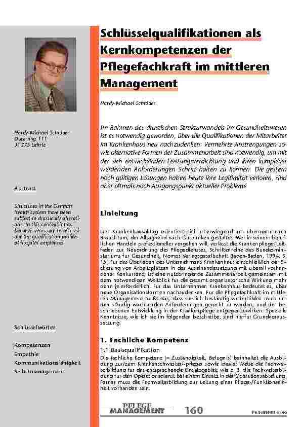 [doc_200977] Schlüsselqualifikationen als Kernkompetenzen der Pflegefachkraft im mittleren Management