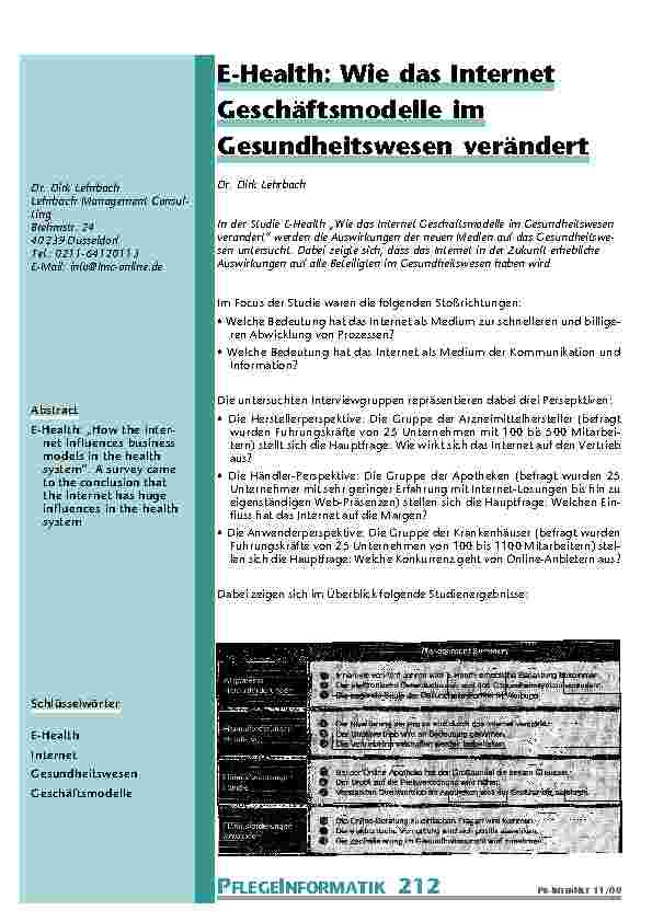 [doc_200948] E-Health: Wie das Internet Geschäftsmodelle im Gesundheitswesen verändert