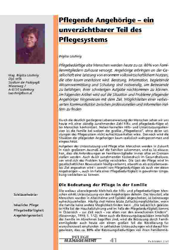 [doc_200934] Pflegende Angehörige – ein unverzichtbarer Teil des Pflegesystems