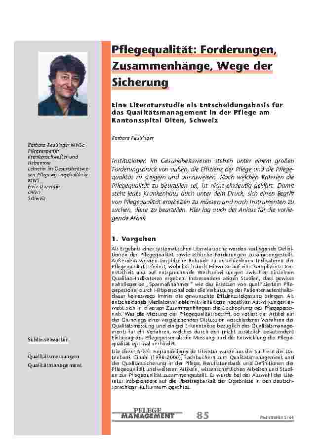 [doc_200917] Pflegequalität: Forderungen, Zusammenhänge, Wege der Sicherung
