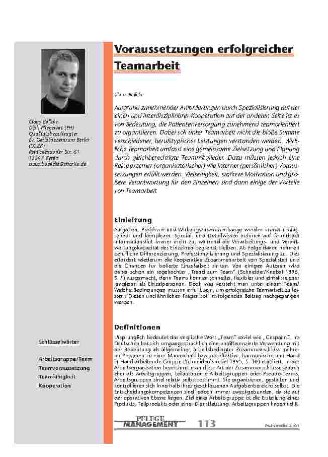 [doc_200908] Voraussetzungen erfolgreicher Teamarbeit