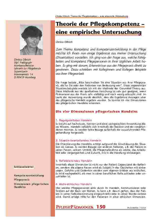 Theorie der Pflegekompetenz – eine empirische Untersuchung