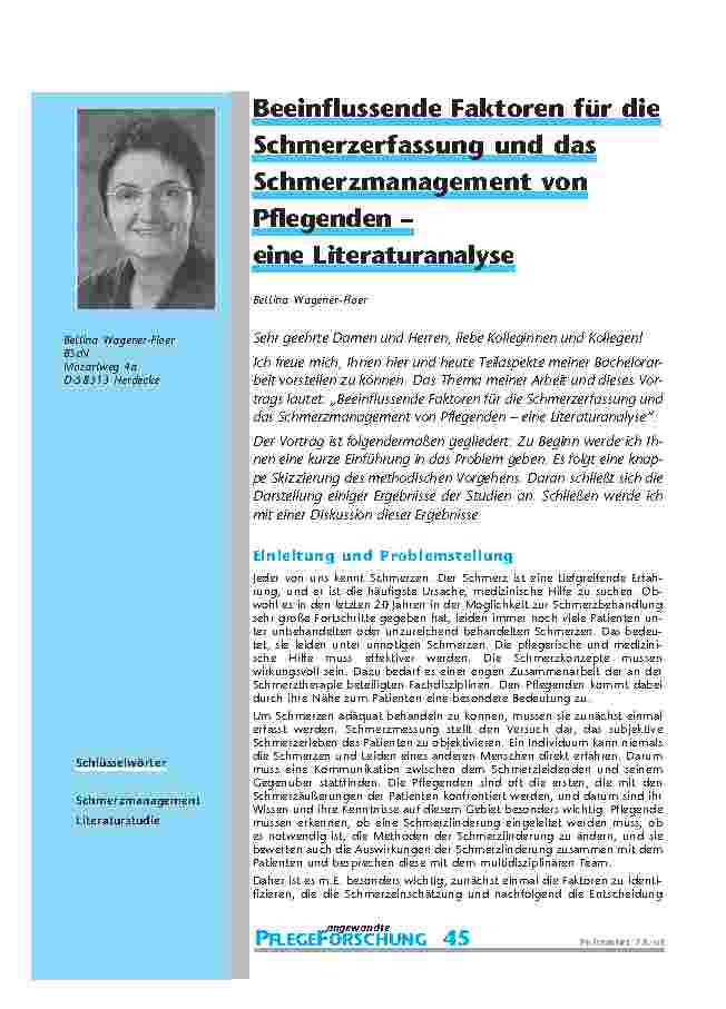 [doc_200894] Beeinflussende Faktoren für die Schmerzerfassung und das Schmerzmanagement von Pflegenden – eine Literaturanalyse