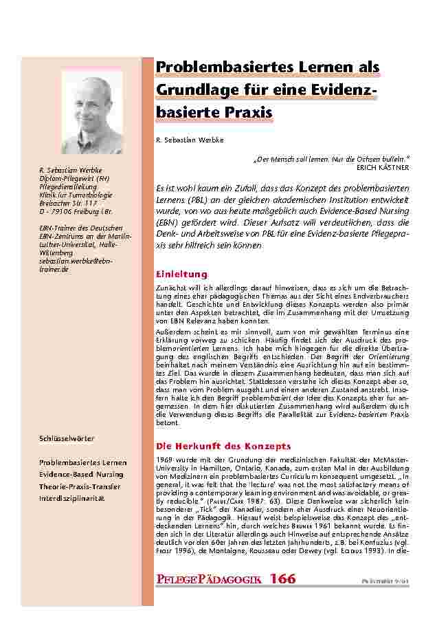 [doc_200891] Problembasiertes Lernen als Grundlage für eine Evidenz-basierte Praxis