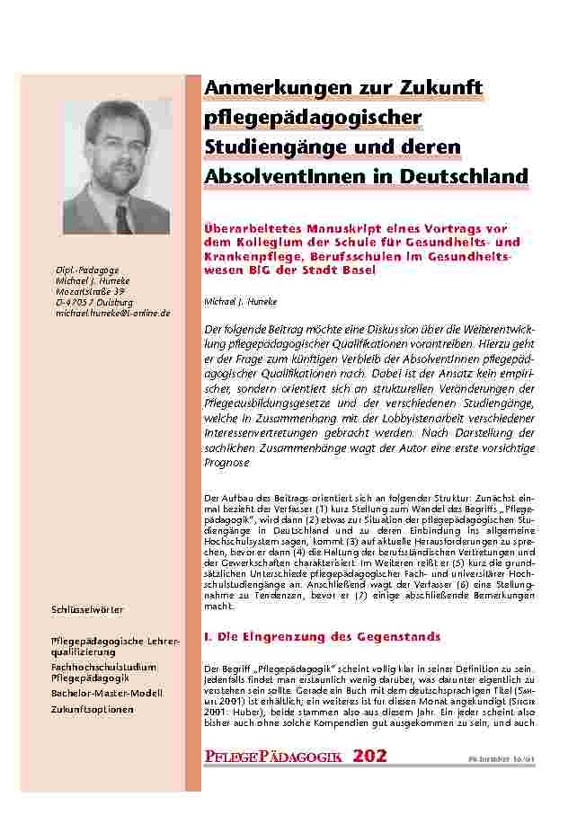 Anmerkungen zur Zukunft pflegepädagogischer Studiengänge und deren AbsolventInnen in Deutschland