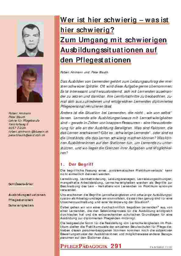 [doc_200877] Wer ist hier schwierig - was ist hier schwierig? Zum Umgang mit schwierigen Ausbildungssituationen auf den Pflegestationen