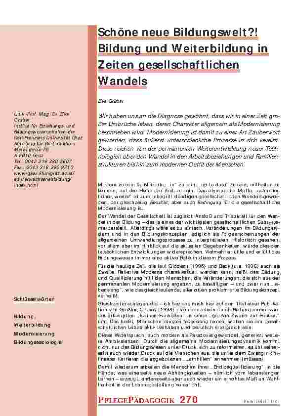 [doc_200876] Schöne neue Bildungswelt?! Bildung und Weiterbildung in Zeiten gesellschaftlichen Wandels