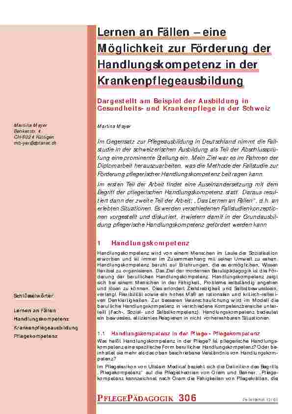 [doc_200868] Lernen an Fällen -eine Möglichkeit zur Förderung der Handlungskompetenz in der Krankenpflegeausbildung