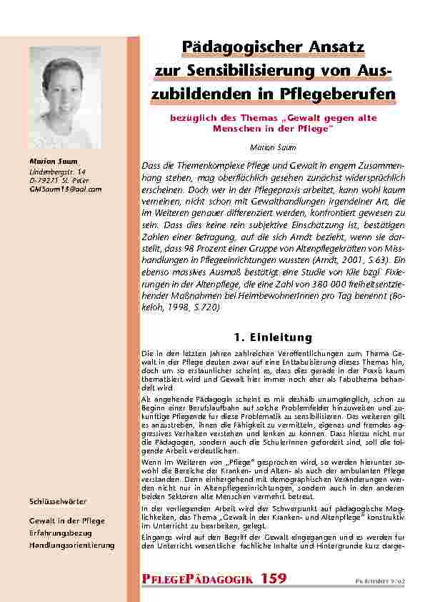 Pädagogischer Ansatz zur Sensibilisierung von Auszubildenden in Pflegeberufen