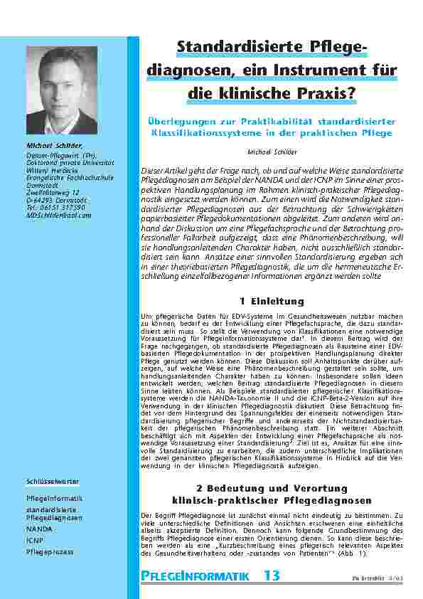 Standardisierte Pflegediagnosen,ein Instrument fürdie klinische Praxis?