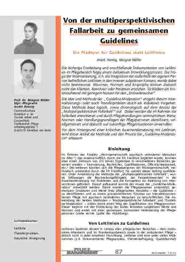 Von der multiperspektivischenFallarbeit zu gemeinsamenGuidelines