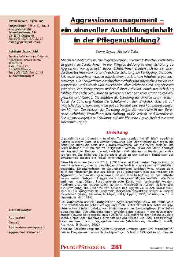 Aggressionsmanagement –ein sinnvoller Ausbildungsinhaltin der Pflegeausbildung?
