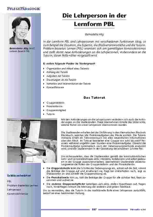 Die Lehrperson in derLernform PBL