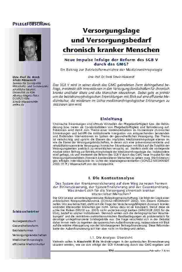 Versorgungslageund Versorgungsbedarfchronisch kranker Menschen