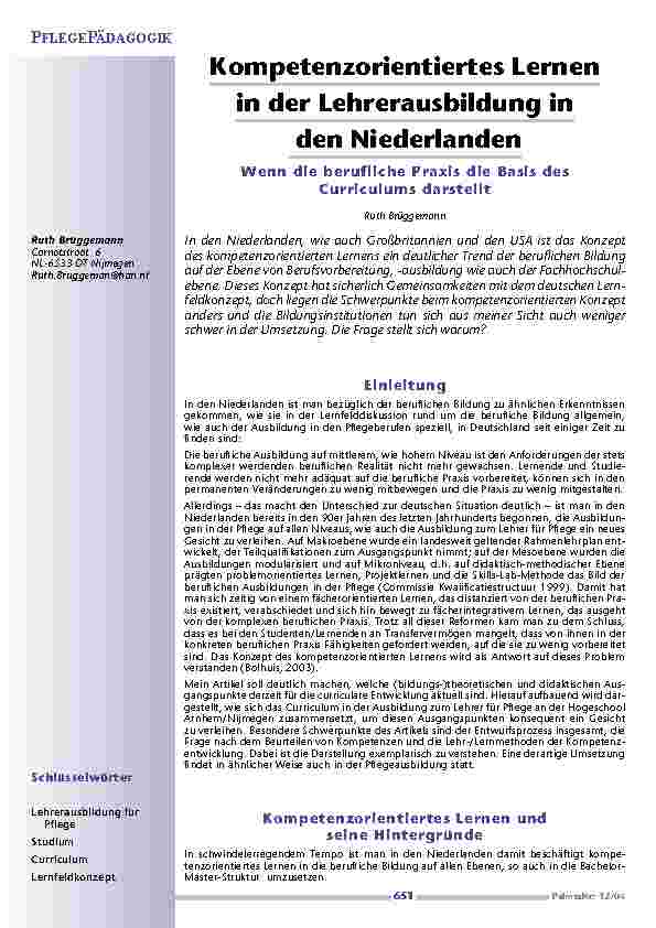 Kompetenzorientiertes Lernenin der Lehrerausbildung inden Niederlanden