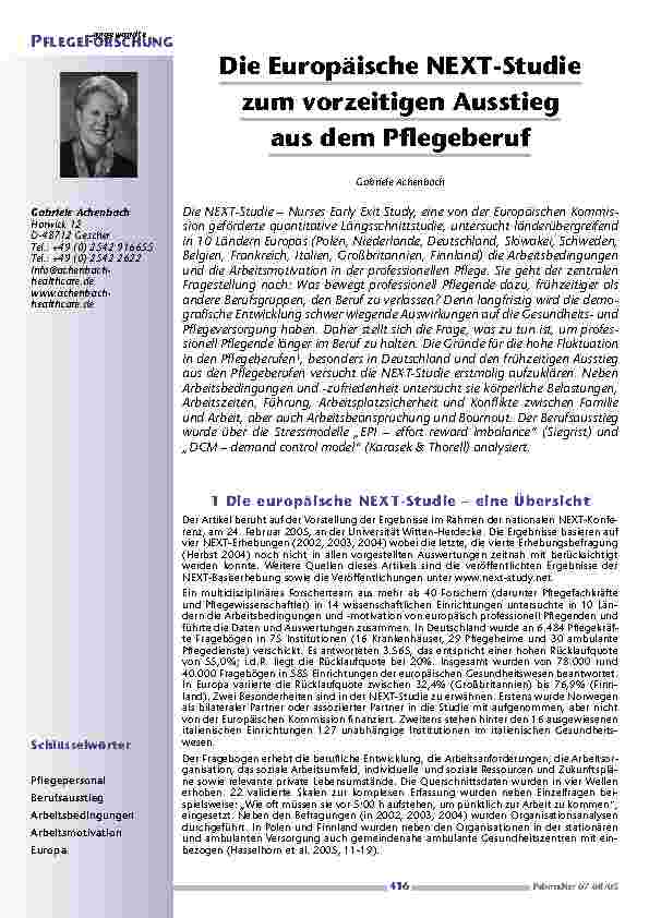 Die Europäische NEXT-Studiezum vorzeitigen Ausstieg aus dem Pflegeberuf