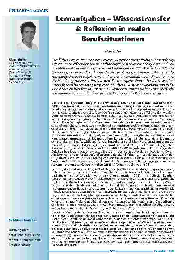 Lernaufgaben – Wissenstransfer und Reflexion in realen Berufssituationen