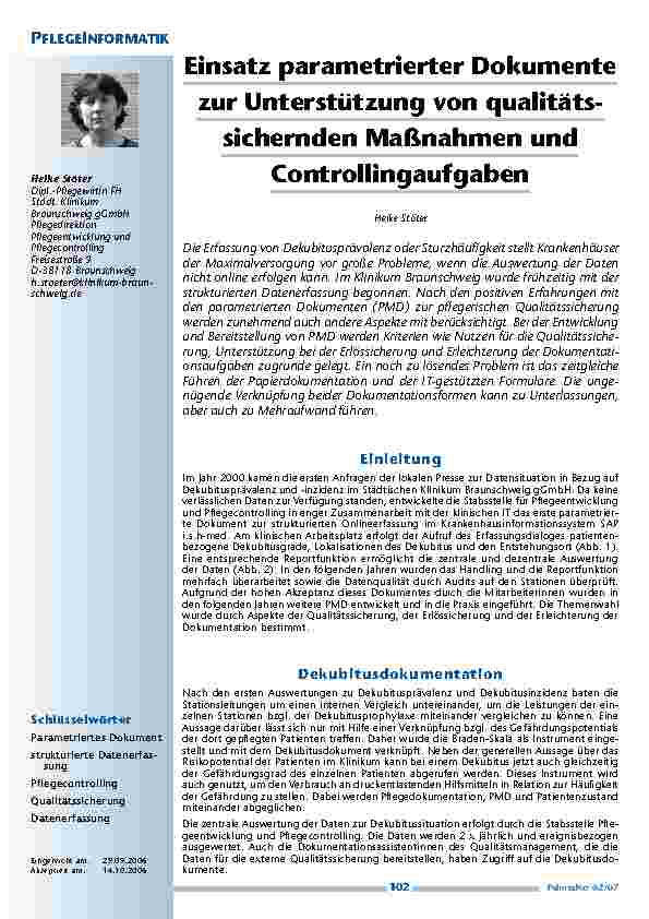 Einsatz parametrierter Dokumentezur Unterstützung von qualitätssichernden Maßnahmen undControllingaufgaben