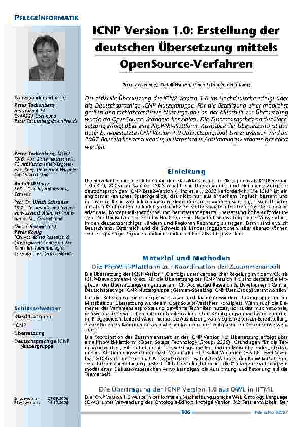 ICNP Version 1.0: Erstellung derdeutschen Übersetzung mittelsOpenSource-Verfahren