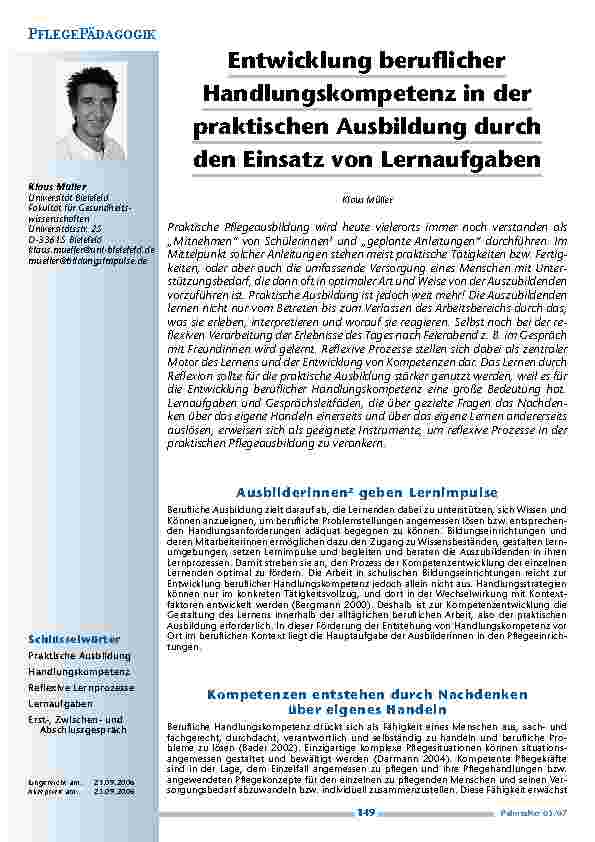 Entwicklung beruflicherHandlungskompetenz in derpraktischen Ausbildung durchden Einsatz von Lernaufgaben