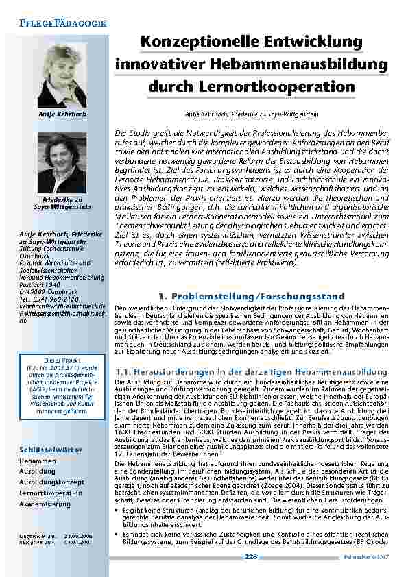 Konzeptionelle Entwicklunginnovativer Hebammenausbildungdurch Lernortkooperation