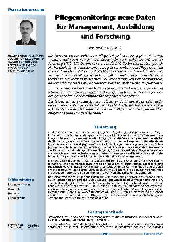 Pflegemonitoring: neue Daten für Management, Ausbildung und Forschung