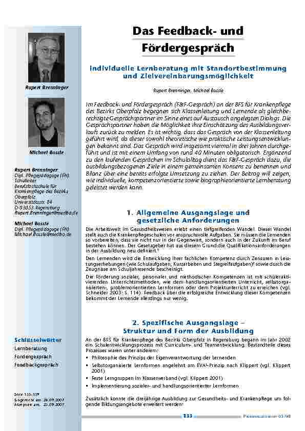 Das Feedbackund Fördergespräch - individuelle Lernberatung mit Standortbestimmung und Zielvereinbarungsmöglichkeit