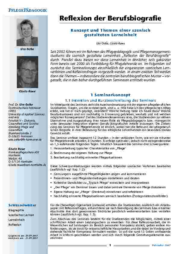 Reflexion der BerufsbiographieKonzept und Themen einer szenisch gestalteten Lerneinheit