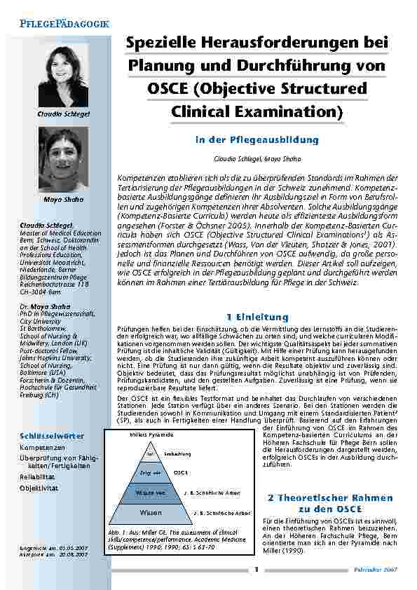 Spezielle Herausforderungen bei Planung und Durchführung von OSCE (Objective Structured Clinical Examination)in der Pflegeausbildung