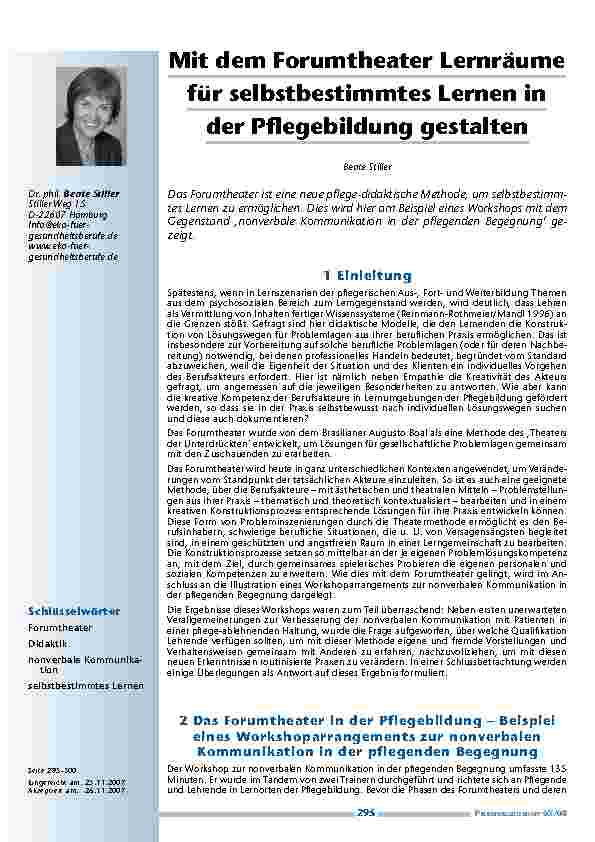 Mit dem Forumtheater Lernräume für selbstbestimmtes Lernen in der Pflegebildung gestalten