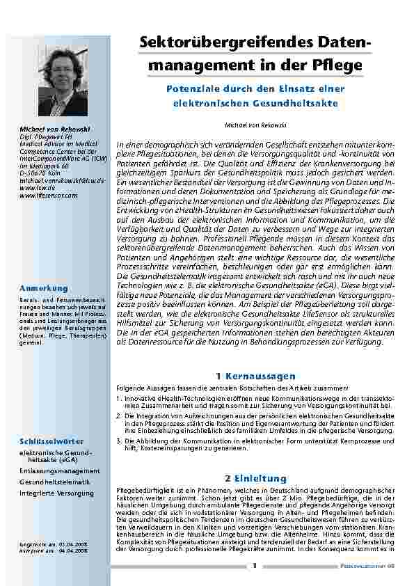 Sektorübergreifendes Datenmanagement in der Pflege - Potenziale durch den Einsatz einer elektronischen Gesundheitsakte
