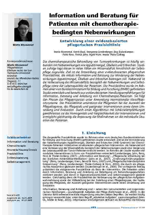 Information und Beratung für Patienten mit chemotherapie-bedingten Nebenwirkungen – Entwicklung einer evidenzbasierten pflegerischen Praxisleitlinie